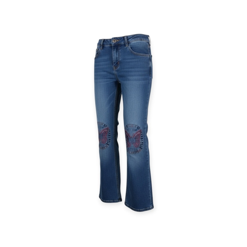 Guess ❤︎ Embroidered Butterfly Knee Patch Denim Jeans ❤︎ 4 4T ❤︎ Elastic Waist